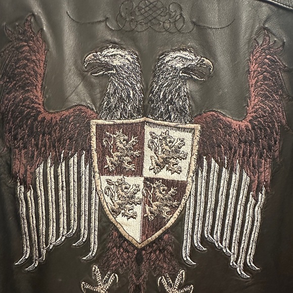 Vintage Affliction Black Leather Jacket with Embroidered Eagle - Picture 3 of 9